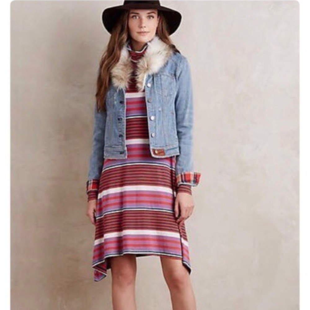 Anthro Maeve Striped Turtleneck Swing Dress